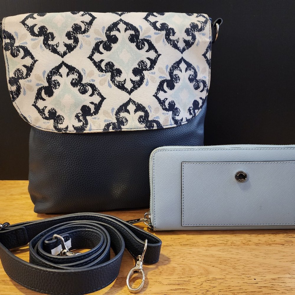 Thirty One Crossbody in Fab Flourish and Navy w/ "Matching" Michael Kors Wallet